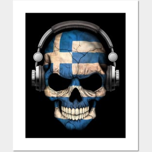 Dark Skull Deejay with Greek Flag Posters and Art